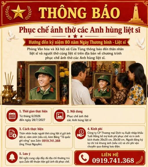 Thông báo về chương trình phục chế ảnh thờ các Anh hùng liệt sĩ
