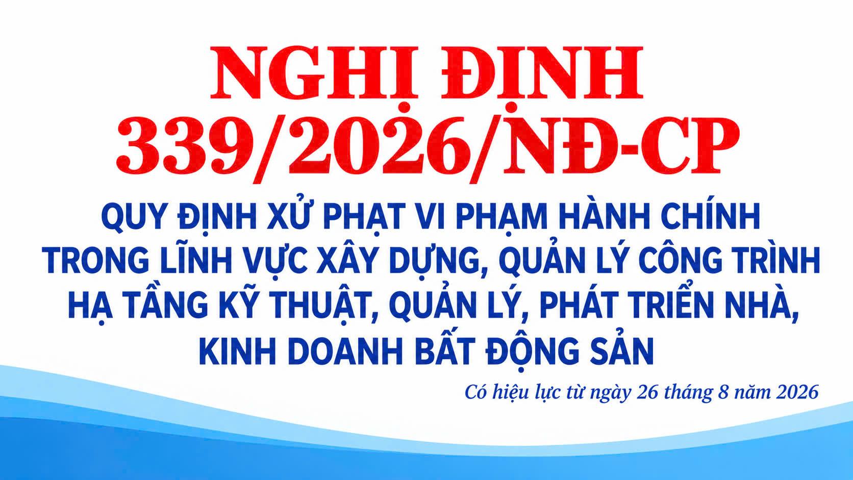 Nghị định số 339/2026/NĐ-CP quy định xử phạt vi phạm hành chính trong lĩnh vực xây dựng, quản lý công trình hạ tầng kỹ thuật, quản lý, phát triển nhà,...