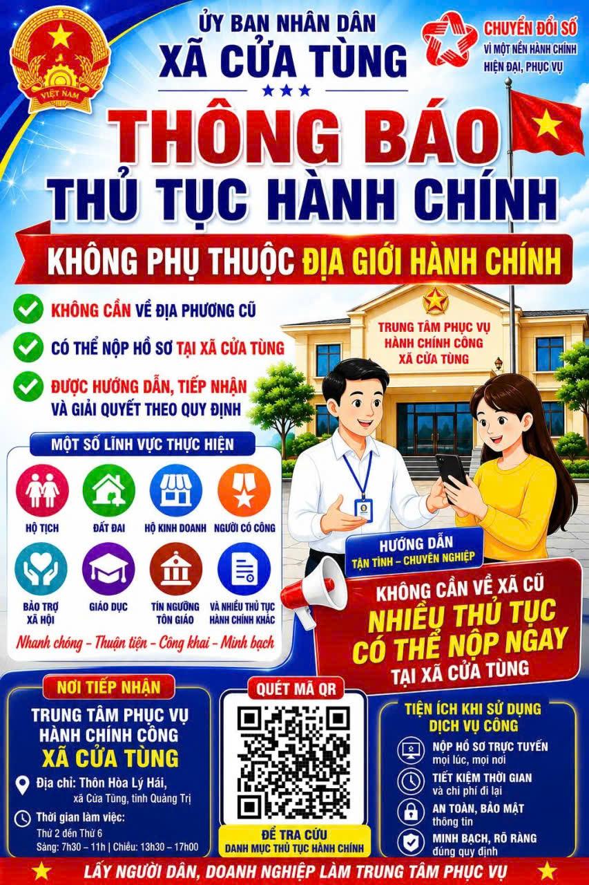 Xã Cửa Tùng triển khai 309 thủ tục hành chính không phụ thuộc địa giới hành chính