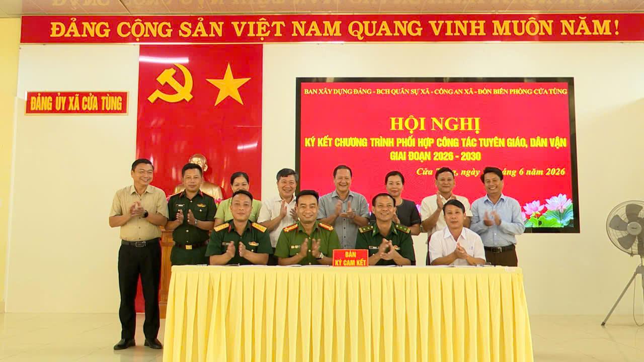 Ban Xây dựng Đảng xã Cửa Tùng tổ chức Hội nghị ký kết Chương trình phối hợp công tác tuyên giáo, dân vận giai đoạn 2026–2030